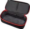 An open pencil case with red trim and black exterior, showing the interior compartments. Produktbild-Vorschau