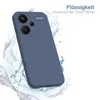 A blue phone case is shown with water splashing around it, suggesting it is water-repellent. Produktbild-Vorschau