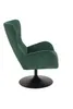 A green lounge chair with a black swivel base, shown from the side against a white background. Produktbild-Vorschau