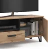 A close-up view of a modern TV stand with a drawer and a cabinet door open. Anteprima dell’immagine prodotto