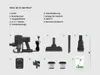 Collage of vacuum cleaner parts and accessories with German text listing contents. Podgląd zdjęcia produktu