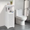 A white bathroom storage cabinet next to a white toilet in a bathroom. Náhled obrázku produktu