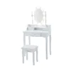 A white vanity table with a lighted mirror and a matching stool, set against a white background. Voir les images du produit