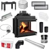 A collection of fireplace insert components and accessories laid out on a white background. Produktbild-Vorschau