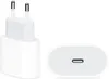A white Apple power adapter and a USB-C to Lightning cable. Produktbild-Vorschau