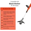 A Black+Decker string trimmer with a list of compatible Black+Decker models. Produktbild-Vorschau
