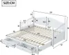 A white wooden daybed with dimensions indicated by measurement lines and numbers. Produktbild-Vorschau