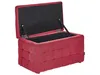 A red fabric ottoman with its lid open, showing the storage compartment inside. The ottoman is placed on a white background. Náhled obrázku produktu