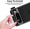 A hand is shown installing a camera lens protector onto a smartphone. Produktbild-Vorschau