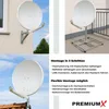 Collage of images showing different satellite dish mounting options and installation steps. Produktbild-Vorschau