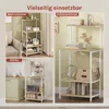 A collage of images showing a white and light oak shelving unit used in different rooms: a living room, an office, and a kitchen. Náhľad obrázku produktu