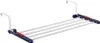A white drying rack with blue and red accents, designed to hang over a door or railing. Produktbild-Vorschau