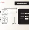 Diagrams and specifications for a door handle set. Produktbild-Vorschau