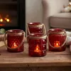 4er Set Windlicht H10cm Glas Bordeaux Rot Teelichthalter Produktbild-Vorschau 1