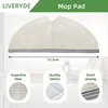 A mop pad is shown with marketing callouts for its features. Produktbild-Vorschau