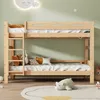 A wooden bunk bed with bedding and stuffed animals in a child's room. Anteprima dell’immagine prodotto