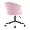 A pink office chair with a scalloped backrest and a black base with wheels, shown from the back. Produktbild-Vorschau