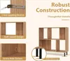 A collage of images showcasing features of a wooden bookshelf, with the main product image on the right. Podgląd zdjęcia produktu