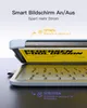 A tablet with a keyboard case is shown open, displaying a screen with text and a keyboard below. Produktbild-Vorschau