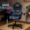A gaming chair is shown in a room setting with dimensions indicated. Produktbild-Vorschau