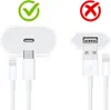 Comparison of USB-C and USB-A charging ports with check and cross marks. Produktbild-Vorschau