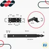 Diagrams showing the dimensions and details of black metal hinges and bands. Náhľad obrázku produktu