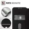 Close-up view of a black flip phone case with card slots and RFID protection. Produktbild-Vorschau