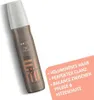 A bottle of Wella Eimi Perfect Setting hairspray is shown against a white background, with marketing text overlayed on a peach-colored shape. Produktbild-Vorschau
