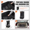 A collage of images showing a portable wagon, its features, and how it fits in a car trunk. Podgląd zdjęcia produktu