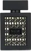 A black perfume bottle with a decorative gold pattern on the front. Voir les images du produit