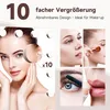 A collage of images showcasing a cosmetic mirror with lighting and magnification features, along with close-ups of makeup application. Náhled obrázku produktu