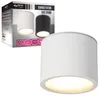 A product shot of a white ceiling light fixture, with its packaging in the background. Náhled obrázku produktu