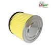 A cylindrical filter with yellow pleated material and a silver metal end cap, set against a white background. A logo is visible in the top right corner. Produktbild-Vorschau