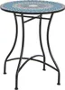 A round mosaic-topped table with black metal legs, isolated on a white background. Produktbild-Vorschau