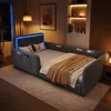 Lit rembourré 90 x 200 cm avec éclairage LED, lit pour Voir les images du produit 1