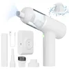 A white cordless handheld vacuum cleaner and its accessories are displayed against a white background. Produktbild-Vorschau