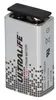 A single 9V lithium battery with a black protective cap on top. Produktbild-Vorschau