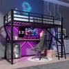 Lit mezzanine 90x200 cm avec éclairage LED, bureau, Voir les images du produit 4