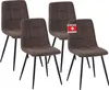 Four brown upholstered dining chairs with black metal legs are arranged in a group. Produktbild-Vorschau