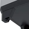 A close-up view of the bottom corner of a dark gray storage cabinet, showing a hexagonal fitting with a threaded screw. Voir les images du produit