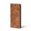 A brown flip-style phone case is shown against a white background. Produktbild-Vorschau