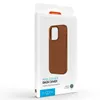 The image shows the retail packaging of a brown leather phone case. Podgląd zdjęcia produktu