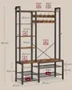 A diagram showing the dimensions and weight capacities of a coat rack and shoe bench unit. Náhled obrázku produktu