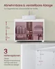 A diagram showing the adjustable shelf height options for a bathroom cabinet, with measurements and text. Produktbild-Vorschau