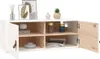 A white TV stand with open compartments, displaying decorative items and storage items. Anteprima dell’immagine prodotto