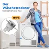 A woman stands next to a washing machine, with a close-up of a thermostat component in the foreground. Produktbild-Vorschau