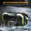 A rugged, green and black speaker is shown in the rain, with water splashing around it. Podgląd zdjęcia produktu