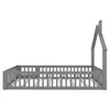 A side view of a gray wooden children's bed frame with a house-shaped top. Anteprima dell’immagine prodotto