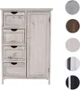 A white wooden cabinet with drawers and a door, shown against a white background. Several circular color swatches are displayed to the right of the cabinet. Náhled obrázku produktu