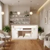 A reception desk in a spa or salon setting, with shelves stocked with products and seating areas. Anteprima dell’immagine prodotto
